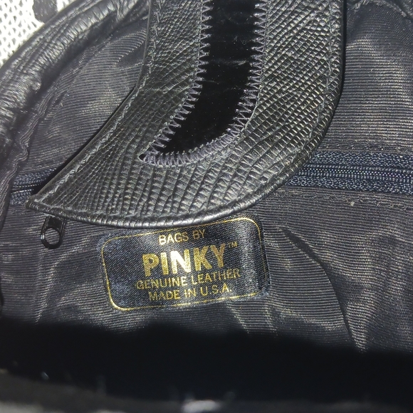 VINTAGE Bags By Pinky ® Black Leather Clutch w/ Hideable Shoulder Strap - Picture 9 of 13